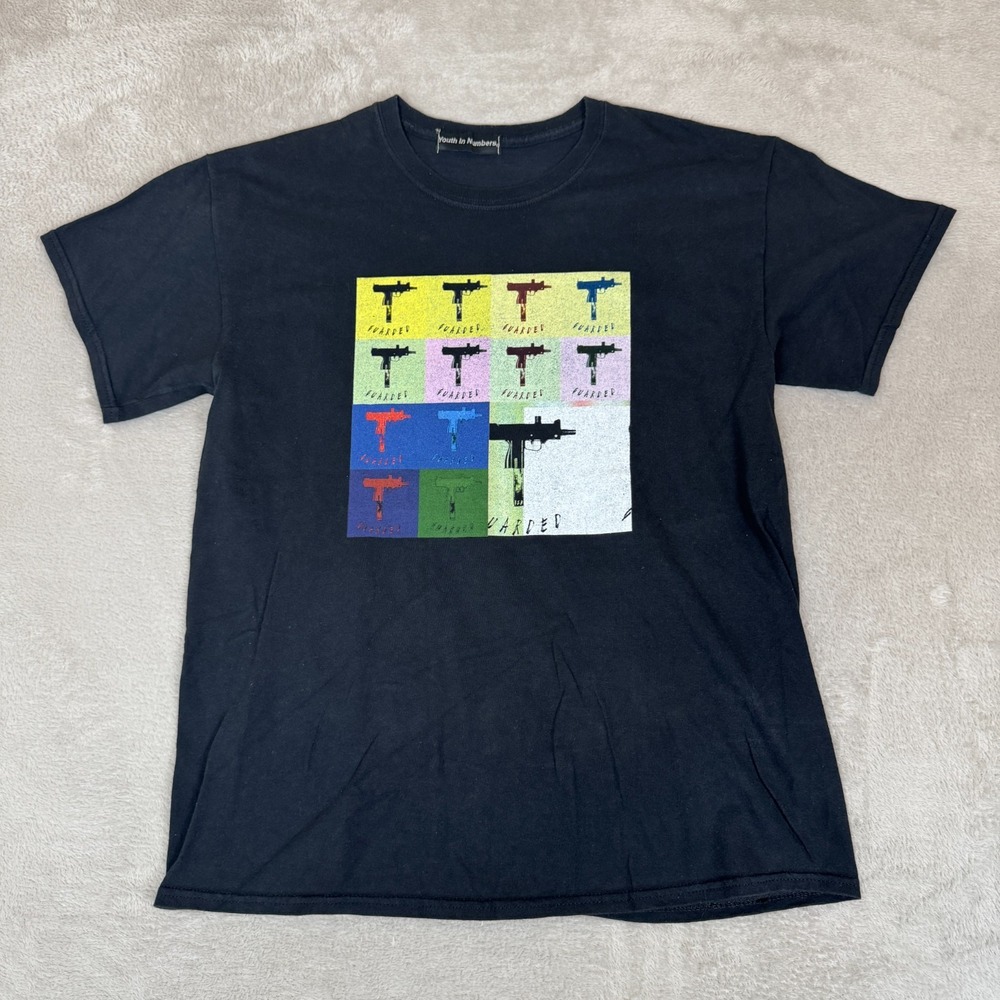 Vintage Youth In Numbers Guarded Shirt Mens Large Black Preowned Graphic Tee